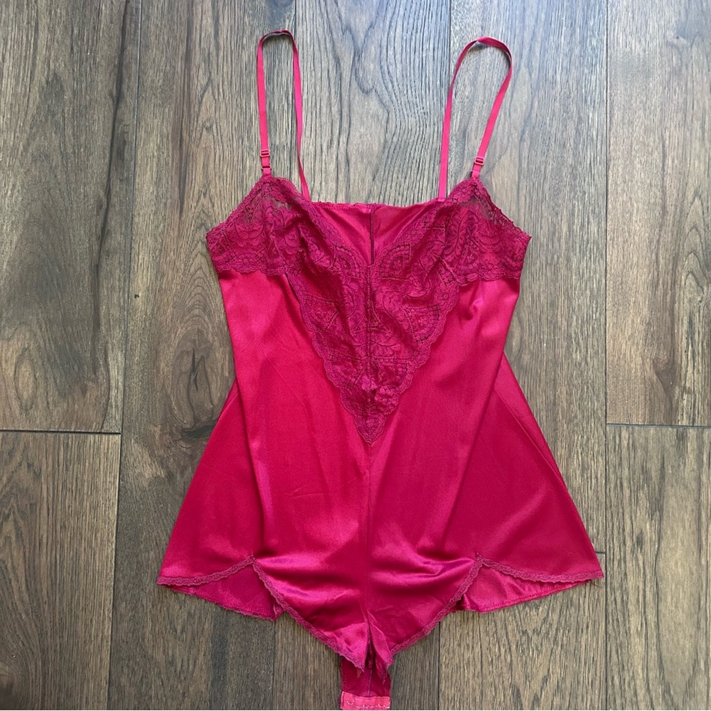 Vintage Vassarette Red Chemise with Lace
